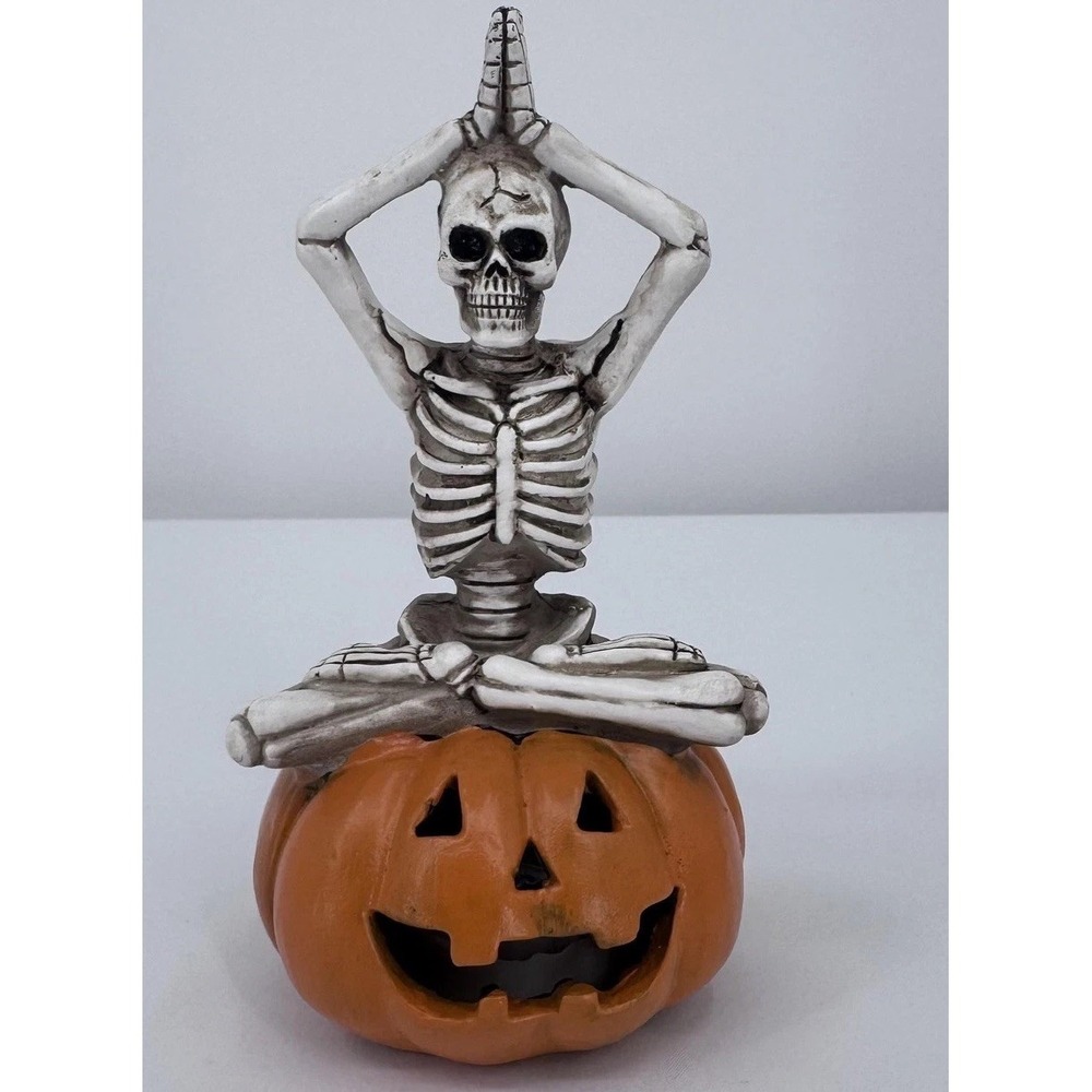 Halloween Skeleton Yoga Pumpkin Figurine Small Jack O Lantern Decor Light Up
